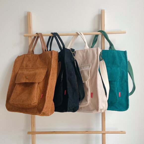 tomitomi Handbags - Corduroy Tote Bag with magnetic closure| Retro tote bag | Cute Tote Bag Capsule